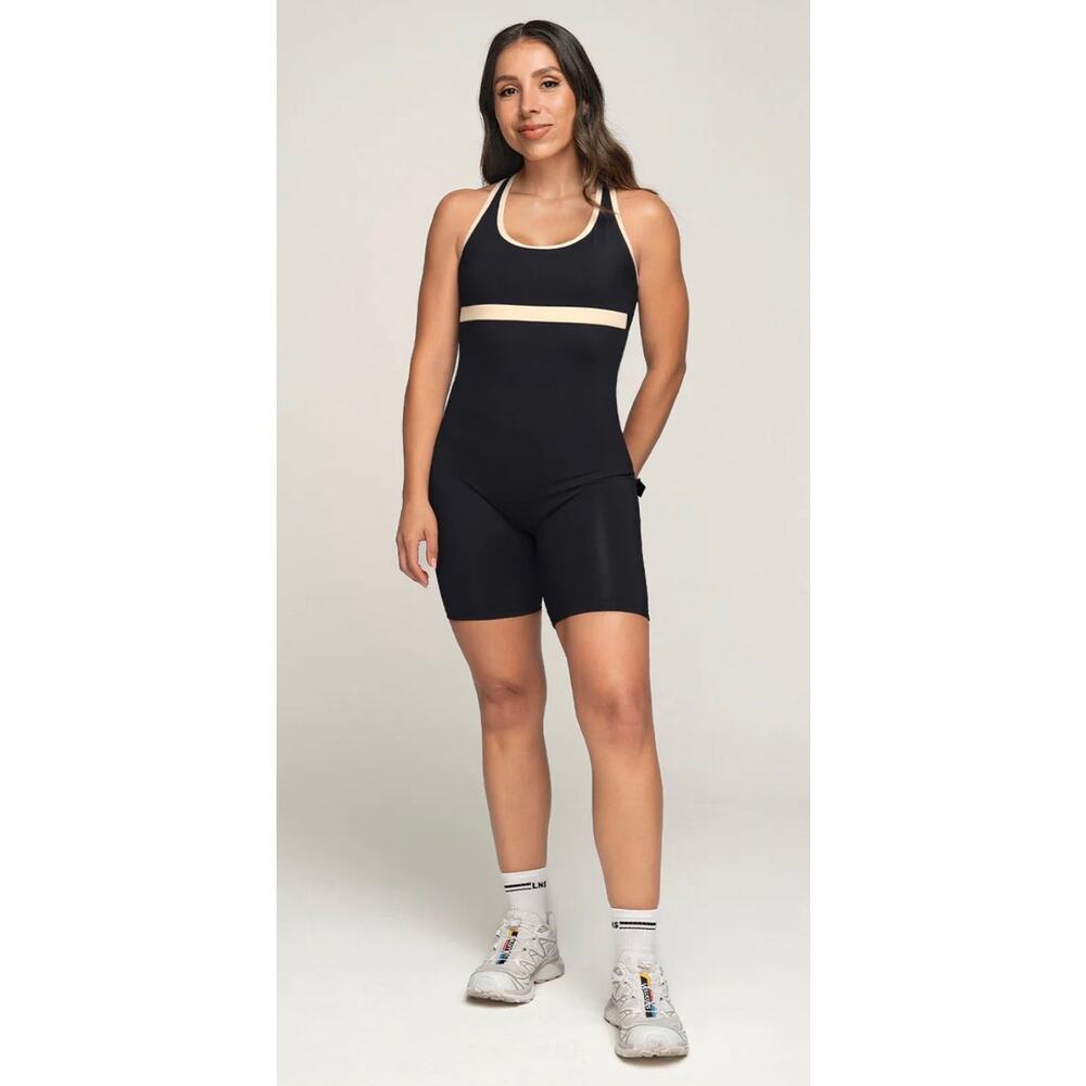 Leonisa Black Athletic Romper Bodysuit Open Back Shaping Activewear S